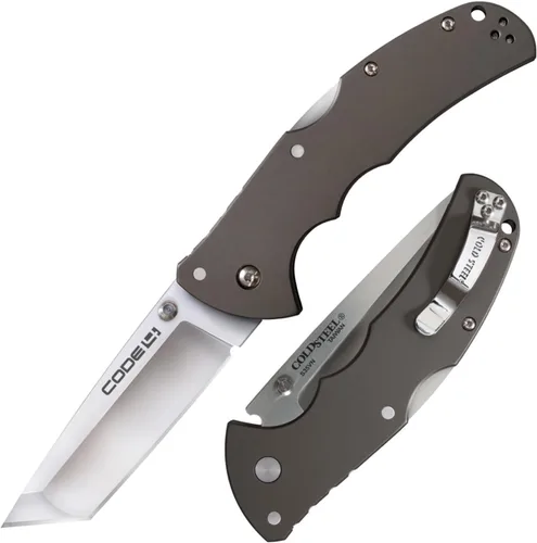 Vista 9 de COLD STEEL Code 4 S35VN - Cuchillo plegable táctico con mango de aluminio 6061 de 3.5 pulgadas con mecanismo de bloqueo Tri-Ad