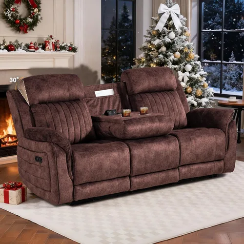 Vista 14 de Sofá Reclinable Eléctrico de Gravedad Cero – Sofá Reclinable Eléctrico con Mesa Desplegable y Carga Inalámbrica, Sofá Reclinable Doble de 3 Plazas