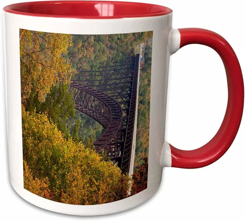 Vista 8 de 3dRose WV New River Gorge National River Bridge - US49 WBI0062 - Walter Bibikow 15oz Two-Tone Black Mug