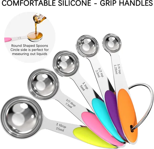 Vista 4 de TILUCK Juego de tazas y cucharas medidoras, acero inoxidable, utensilios de cocina para cocinar y hornear (10)