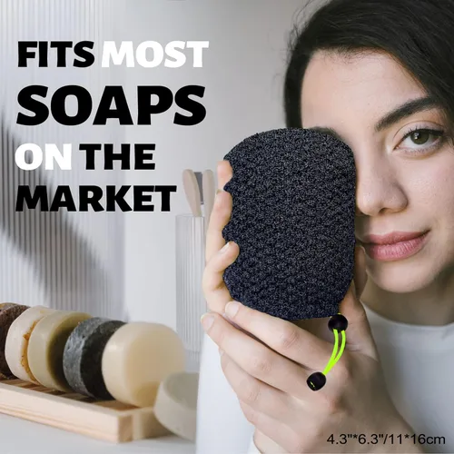 Vista 9 de MIG4U Bolsa de jabón exfoliante para ducha, 2 piezas, bolsa ahorradora de jabón en barra, bolsillo exfoliante corporal de bambú para baño de viaje