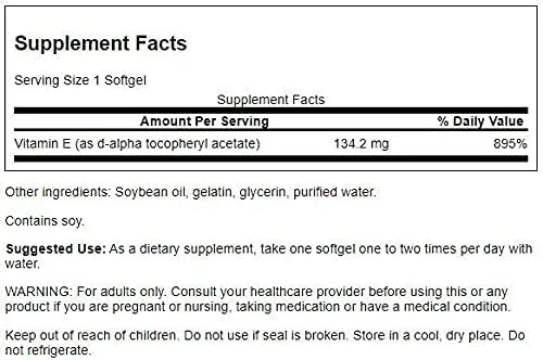 Vista 2 de Swanson Vitamina E natural, suplemento natural que apoya la salud del corazón y la protección de los tejidos, nutrientes esenciales que promueven