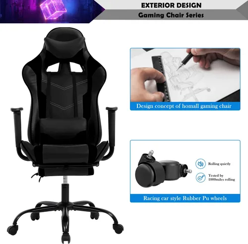 Vista 57 de Silla ergonómica para videojuegos, silla de juegos con reposacabezas, silla de computadora de oficina con ruedas y soporte lumbar, silla