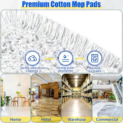 Vista 5 de Trapeador de polvo comercial de 36 pulgadas para limpieza de suelos con 2 almohadillas de algodón, plumero industrial de gran resistencia, mopas