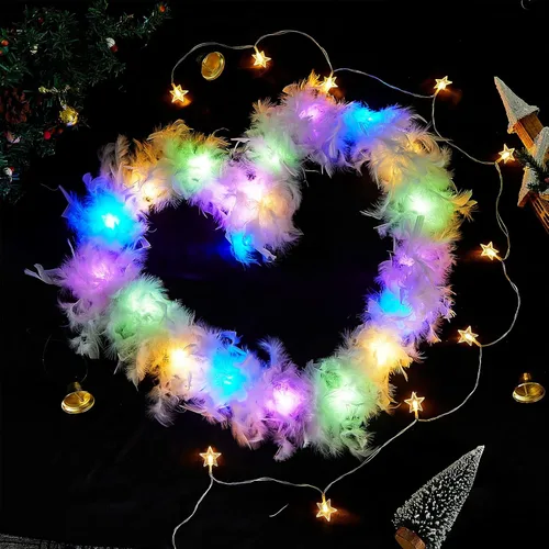 Vista 4 de 6 piezas de boa de plumas de 2 yardas, 1.94oz, luces LED coloridas, bufanda de baile para disfraces, fiesta, boda, Halloween, decoración del hogar