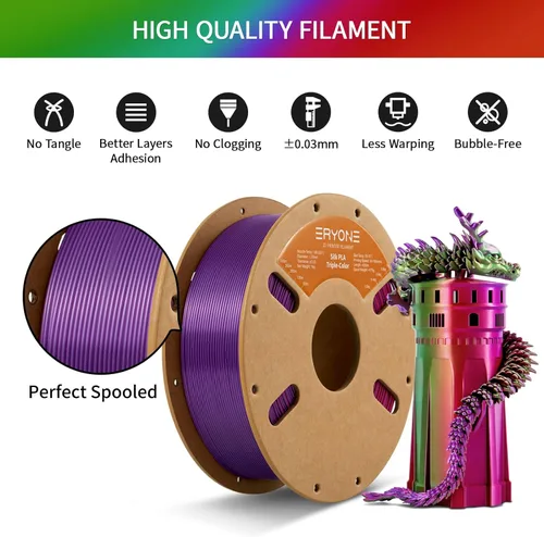 Vista 47 de ERYONE Filamento de ácido poliláctico (PLA) de seda para impresora 3D, de 1.75 mm +/- 0.03 mm, carrete de 1 kg (2.2 libras), verde esmeralda seda