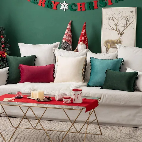 Vista 4 de MIULEE - Paquete de 2 fundas de cojín decorativas lisas, de terciopelo suave con borlas y flecos, decoración bohemia para sillón, cama, sofá