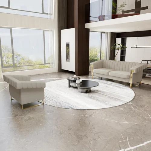 Vista 5 de Sofá de 1 pieza para sala de estar, elegante sofá de terciopelo beige con patas de metal dorado, moderno sofá copetudo de mediados de siglo
