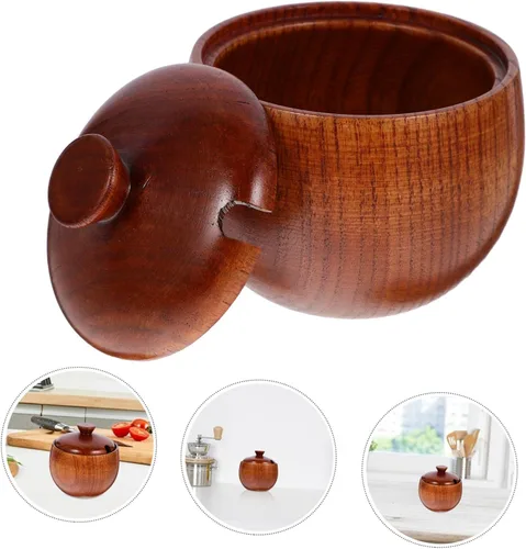 Vista 5 de Hemoton Cuenco de madera maciza de estilo japonés con tapas, vajilla para servir para ensalada, arroz, miso, sopa, frutas, cocina, preparación