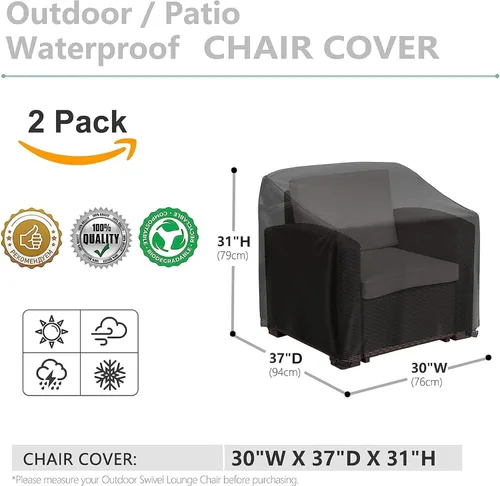 Vista 2 de Fundas para sillas de patio para muebles de exterior, impermeables, paquete de 2, fundas para sillas de césped 600D, tela Oxford resistente, fundas