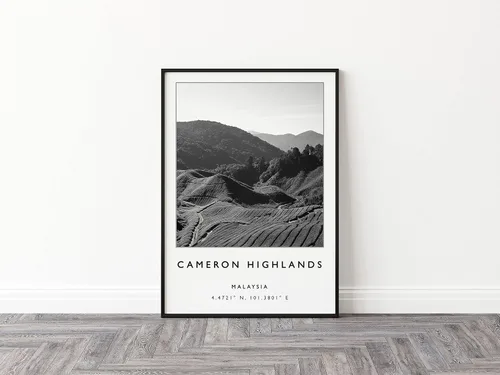 Cameron Highlands Travel Print, Black and White Travel Poster, Travel Poster, Southeast Asia Travel Poster, Malaysia Travel Print, Malaysia Travel