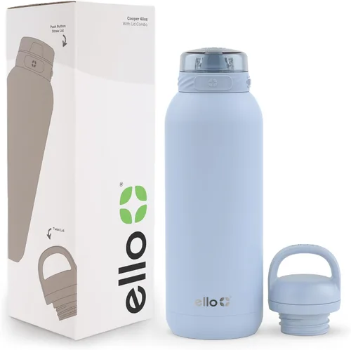 Vista 29 de Ello Cooper Twist - Botella de agua de acero inoxidable de 32 onzas con tapa popote A prueba de fugas Doble pared y aislada al vacío Asa