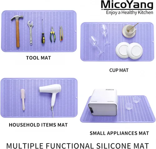Vista 1020 de MicoYang Alfombrilla de Silicona para Secar Platos de Múltiples Usos, Fácil de Limpiar, Ecológica, Alfombrilla de Silicona Resistente al Calor