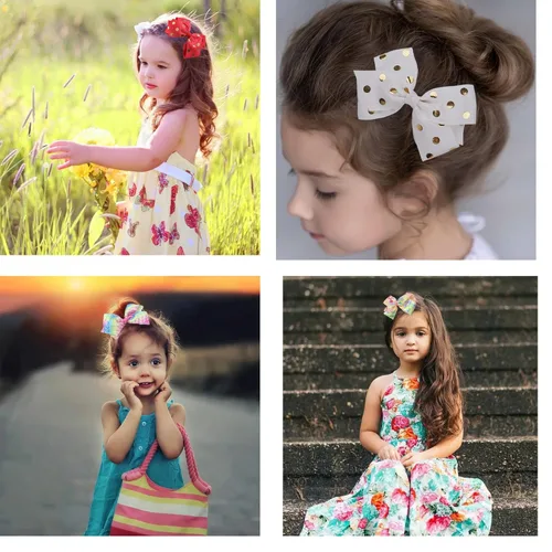 Vista 6 de 24 PIEZAS Lazos de 4.5 Pulgadas para Niñas Boutique Cinta de Grogrén Arcoíris Lazos para el Cabello Pinzas de Cocodrilo para el Cabello Lazos