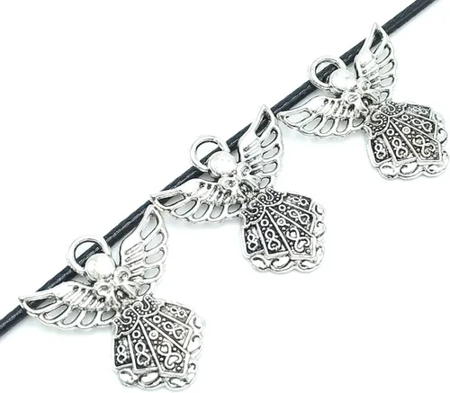 Vista 7 de 30 piezas de suministros de manualidades con alas de plata antigua, dijes de hada de ángel, para aretes, pulseras, collares, joyas, manualidades