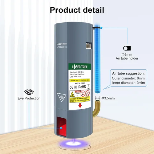 Vista 7 de Módulo láser LASER TREE, módulo de grabado láser de 10W (10000mW) de salida de potencia óptica con asistencia de aire, FAC incorporado, cabezal