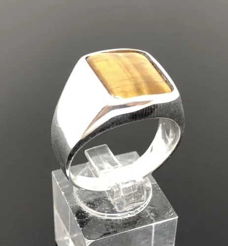 Vista 3 de KAR Anillo de ojo de tigre para hombre de plata esterlina maciza estampada 925K P2G