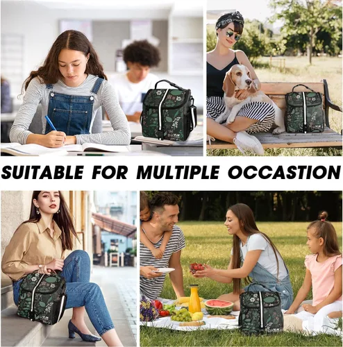 Vista 6 de VLM Lonchera para mujer, bolsa de almuerzo aislada para mujer con correa de hombro ajustable, bonita bolsa de almuerzo para el trabajo, picnic