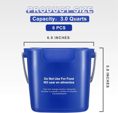 Vista 2 de Roshtia 6 cubos de limpieza de 3 cuartos de galón, cubo cuadrado de desinfectante pequeño, cubo de detergente para el hogar, comercial, restaurante