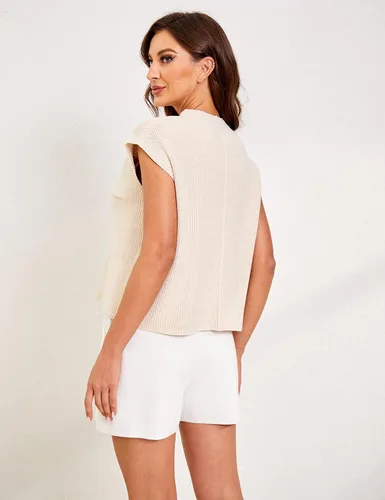 Vista 3 de Bianstore Conjuntos de dos piezas para mujer, conjuntos de suéter de punto, tops sólidos y pantalones cortos de cintura elástica