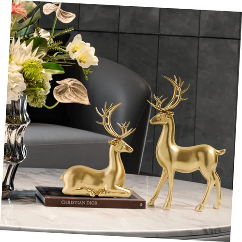 Vista 9 de ABOOFAN 2 figuras decorativas de alce de Navidad, estatuas de alce de resina de alta calidad para ornamento de escritorio, decoración navideña