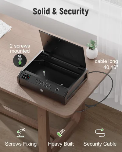 Vista 5 de HOLEWOR Gun Safe, Biometric Gun Safes for Pistols with LCD Display of Temperature Humidity, Fingerprint Quick Access Pistol Safe Solid Handgun Safe