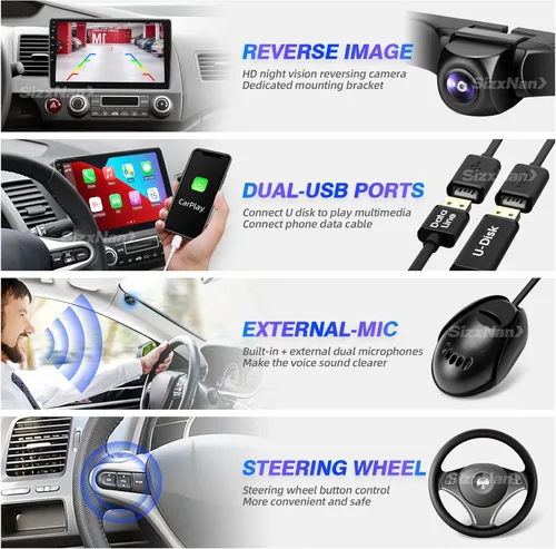 Vista 5 de Pantalla táctil Android compatible con Carplay Android Auto, radio de coche estéreo Bluetooth navegación reproductor multimedia GPS WiFi FM/AM