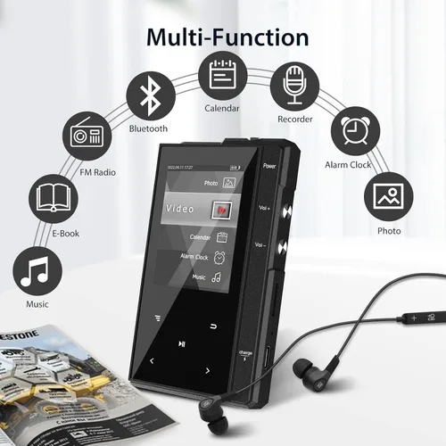 Vista 7 de Reproductor MP3 de 32 GB con vida útil de batería de 90 horas, Bluetooth 5.0, reproductor de audio digital Phinistec Z6 con altavoz, reproductor