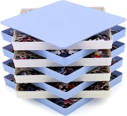 Vista 7 de 8 bandejas de clasificación con tapa de 8 x 8 bandejas de rompecabezas prémium para amantes de hasta 1000-1500 piezas, herramienta práctica (negro)