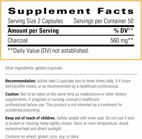 Vista 2 de Integrative Therapeutics Carbón activado - Suplemento para la salud digestiva e intestinal* - Soporte gastrointestinal* - Sin gluten y sin lácteos