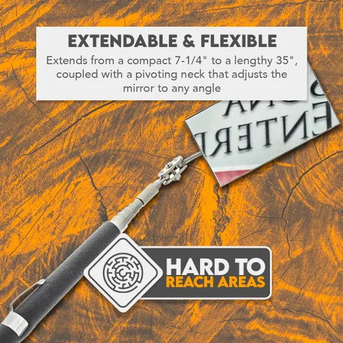 Vista 6 de SE Espejo rectangular telescópico de 33 pulgadas con mango de agarre de cojín, ajustable, giratorio de 2 x 3.5 pulgadas para automóviles, inspección