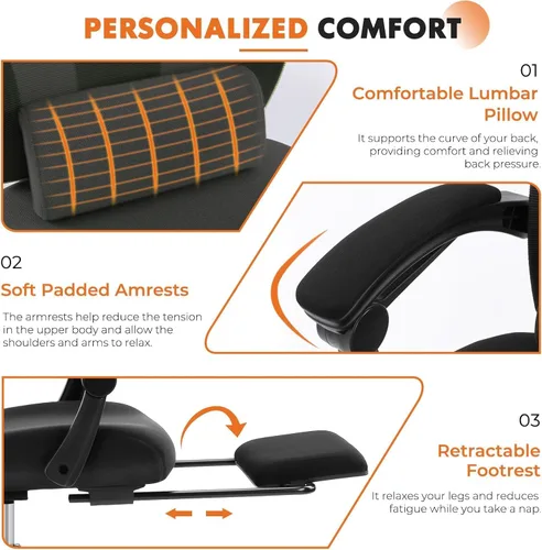 Vista 6 de Silla de oficina para computadora Sweetcrispy, sillas ergonómicas de malla con respaldo alto, giratorias y con ruedas, soporte lumbar cómodo, brazos