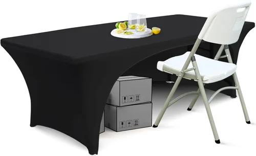 ABCCANOPY - Mantel elástico de 1,2 m para mesa, ajustado, con parte trasera abierta, lavable, salvamanteles para mesas rectangulares, color negro