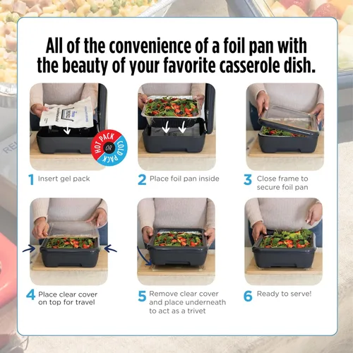 Vista 3 de Fancy Panz - Portador de Bandeja de Papel de Aluminio Premium Blanco con Tapa y Paquete Caliente/Frío - Bandeja Elevada para Servir Alimentos