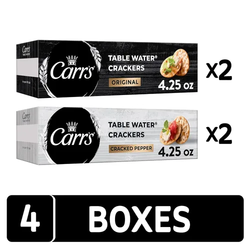 Vista 4 de Carr's Galletas de agua de mesa, galletas horneadas, aperitivos de fiesta, paquete variado de 2 sabores (4 cajas)