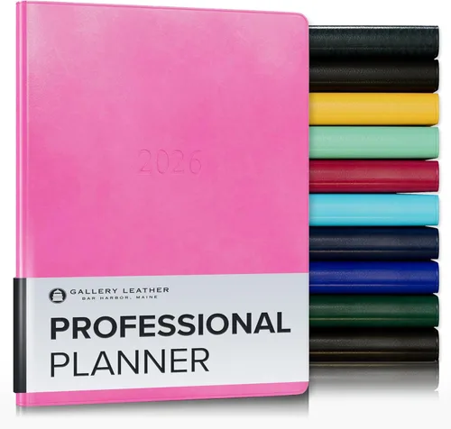 Gallery Leather Planificador Profesional Semanal Mensual 2026, Elegantemente Encuadernado Planificador de Calendario y Cuaderno con Elegantes Bordes