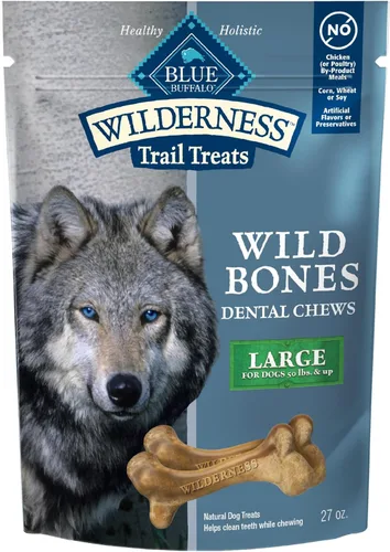 Vista 14 de Blue Buffalo Wilderness Wild Bones - Golosinas dentales masticables sin granos, tamaño mediano, bolsa de 10 onzas