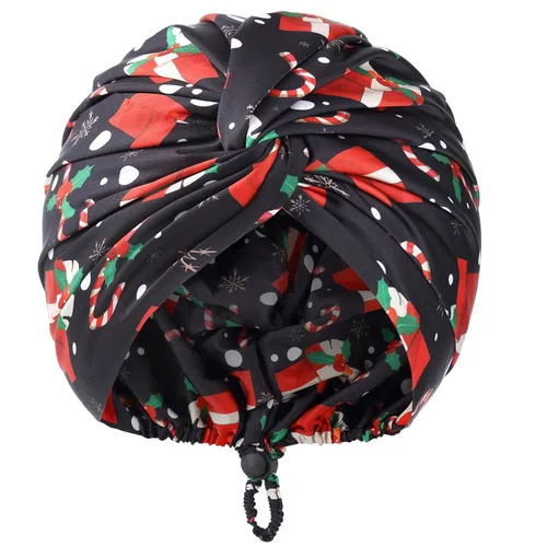 Vista 24 de Gorro de satén de seda ajustable para envolver el cabello para dormir, gorro de dormir de doble capa, turbante nocturno para cabello largo y rizado
