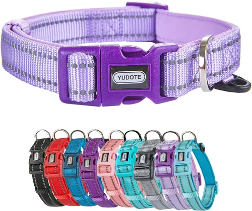 Vista 17 de Collar de nailon reflectante para perro con acolchado de neopreno transpirable, ajustable para perros grandes.