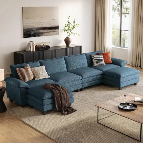 Vista 14 de LINSY HOME Sofá de dos plazas Cloud de 90 pulgadas, sofás seccionales modulares de pana, sofá Cloud suave y moderno cómodo para sala de estar, Verde