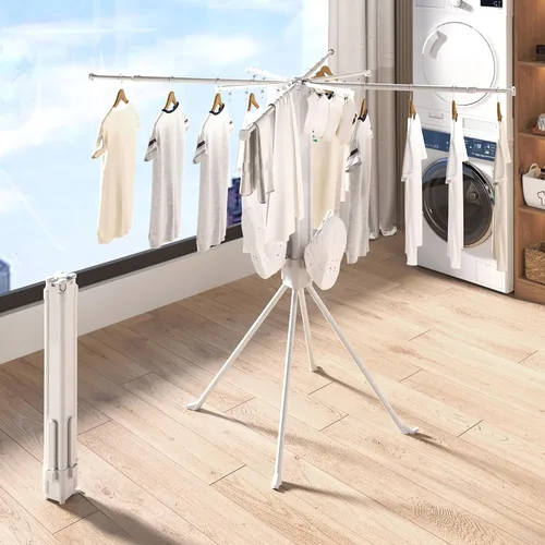 Vista 6 de Estante de secado de ropa de cuatro patas, estante de secado de ropa plegable y plegable, estante de secado de ropa con clips para calcetines y 4