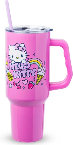 Vista 29 de Silver Buffalo - Vaso de acero inoxidable Bratz con Cloe, Yasmin, Jade y Sasha, con asa y pajilla, compatible con portavasos estándar, 40 onzas