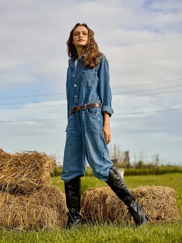 Vista 6 de Mostrin Botas vaqueras bordadas para mujer, botas vaqueras con punta puntiaguda, botas altas hasta la rodilla, tacón grueso, botas occidentales