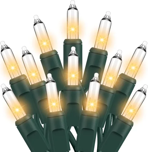 Vista 13 de Dirnun Luces de Navidad de color blanco transparente, 100 unidades, luz incandescente, certificación UL, luces conectables para árbol de Navidad