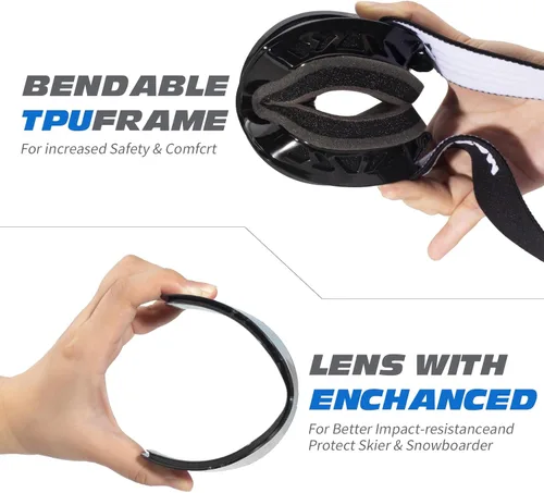 Vista 4 de MAXJULI Ski Goggles Snow Snowboard Goggles for Men Women Anti-Fog HD Lens M7