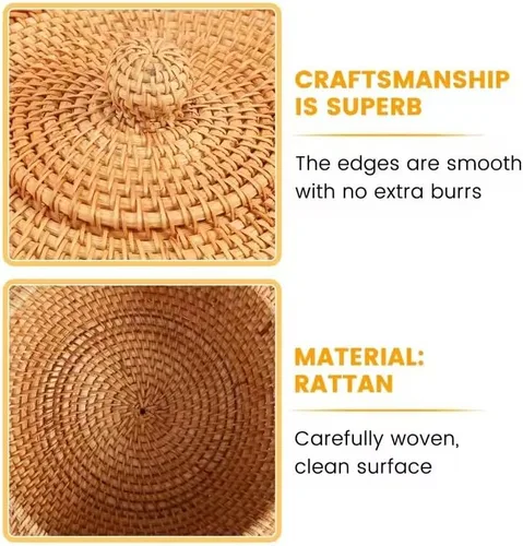 Vista 8 de Cajas redondas de ratán con tapa, bandeja de mimbre multiusos tejida a mano de 11 pulgadas, cesta de almacenamiento para mesa de pan, comida