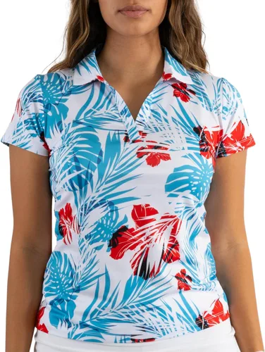 Vista 12 de YATTA GOLF Polo de golf prémium para mujer, ligero, de secado rápido, resistente a las arrugas y absorbe la humedad Aloha Sunrise