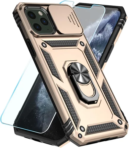 Vista 9 de SunStory - Funda compatible con iPhone 11 Pro con protector de pantalla HD y funda deslizante para la cámara y soporte giratorio con anillo
