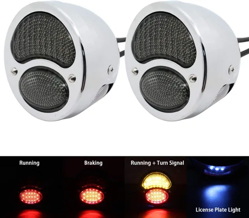 Vista 2 de FATECIM 2 Piezas Luces Traseras LED Vintage Duolamp de 12V Indicador de Parada Trasera con Señales de Giro y Lámpara de Placa de Matrícula Lente