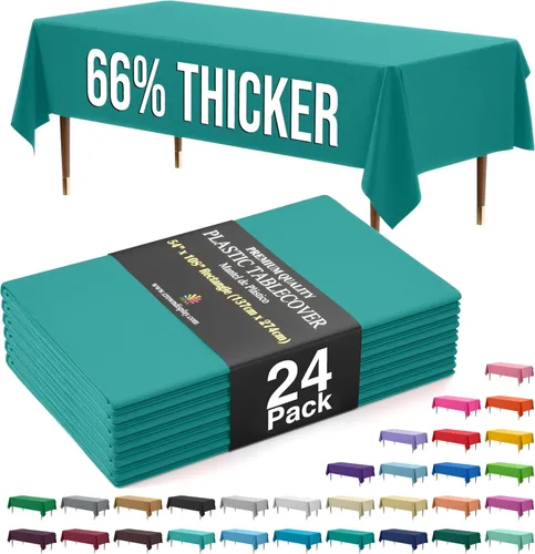 Vista 57 de Exquisite 66% Thicker Premium Plastic Table Cloth Rectangle Table Cover 0.5 Mil 6 Pack Aqua Table Cloth 54 Inch x 108 Inch Disposable Tablecloth